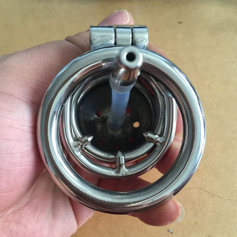 Anti-Off Ring Metal Chastity Cage Penis Plug