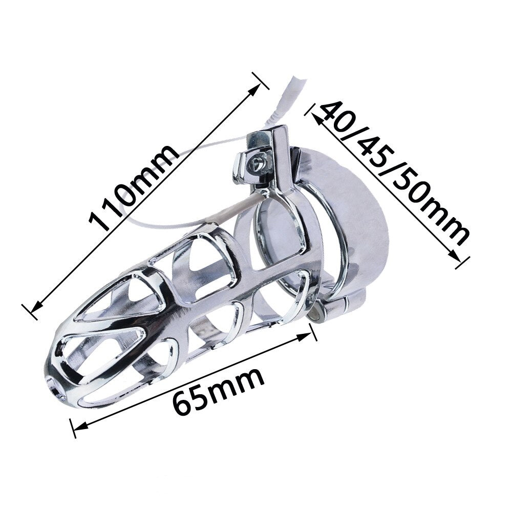 Electric Shock Metal Chastity Cage Anal Plug