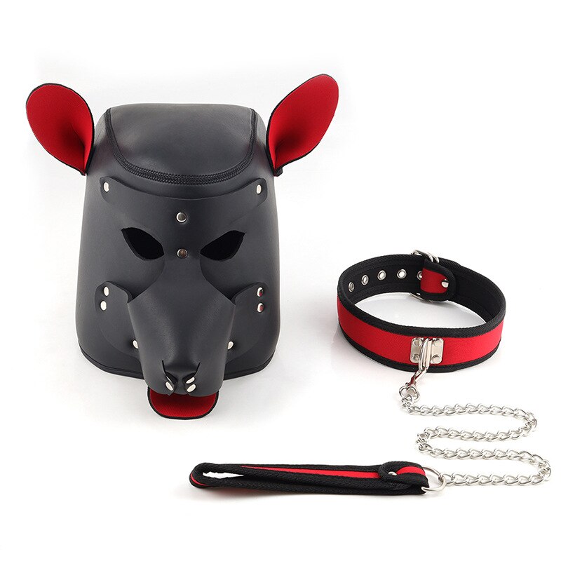 Leather Dog Mask With Chain