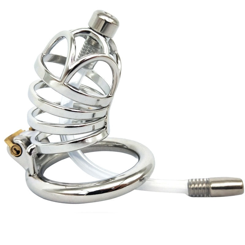 Stainless Steel Cock Cage With Urethral Catheter