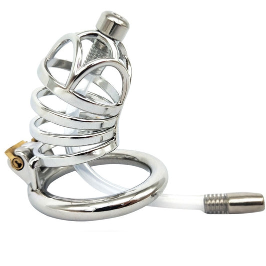 Stainless Steel Cock Cage With Urethral Catheter