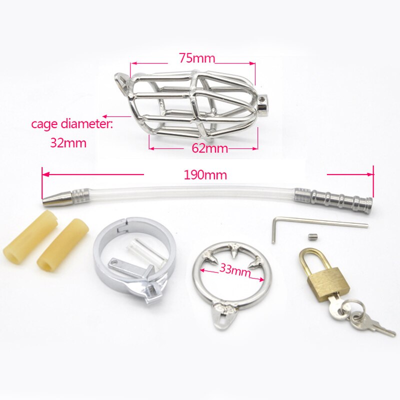 Slave Metal Cock Cage With Urethral Catheter