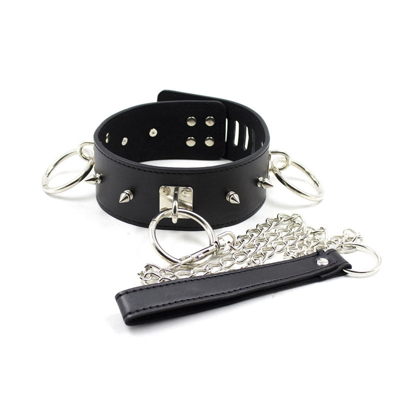 Spiked Slave Neck Collar With Chain leash