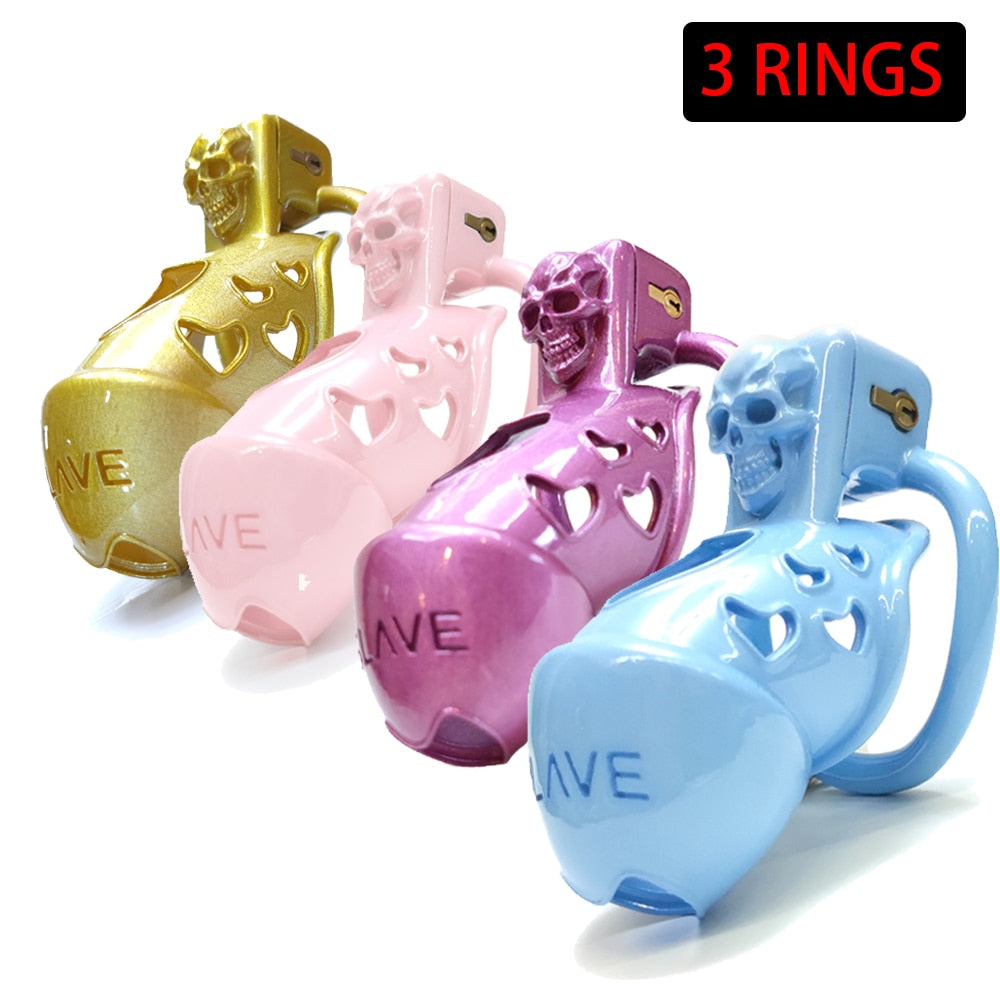 4 Colors 3 Rings Skull Chastity Cock Cage