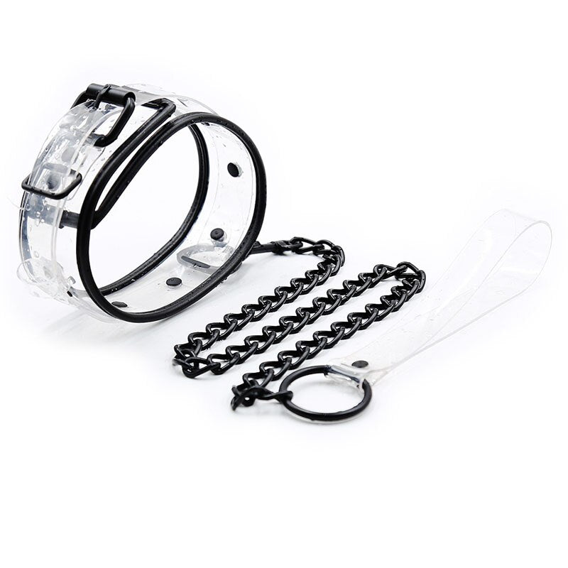 Black Edge Transparent Leather Slave Collar