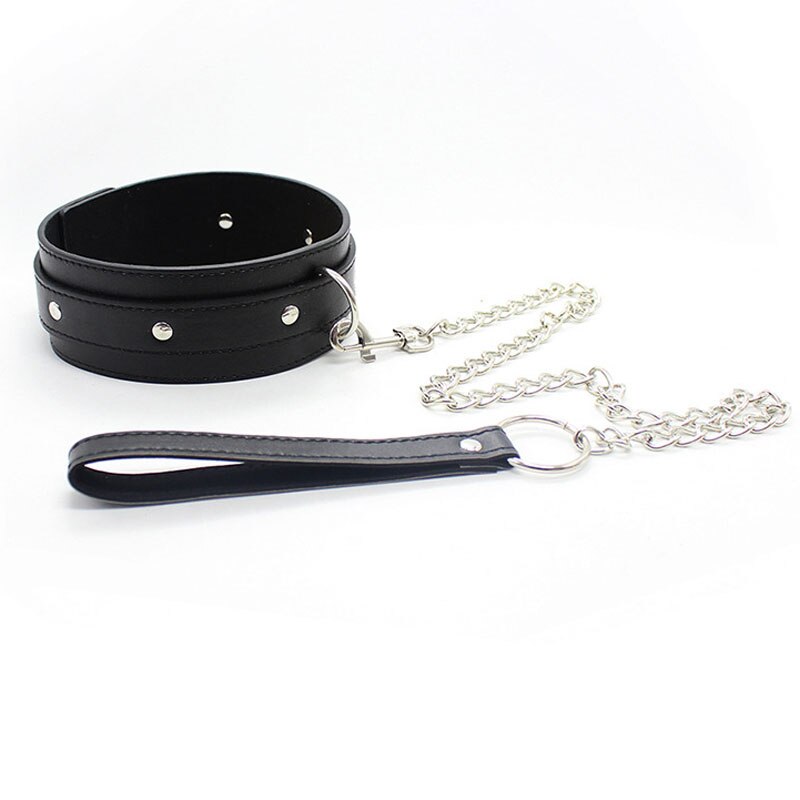 Black Slave Neck Collar With Leash Chain