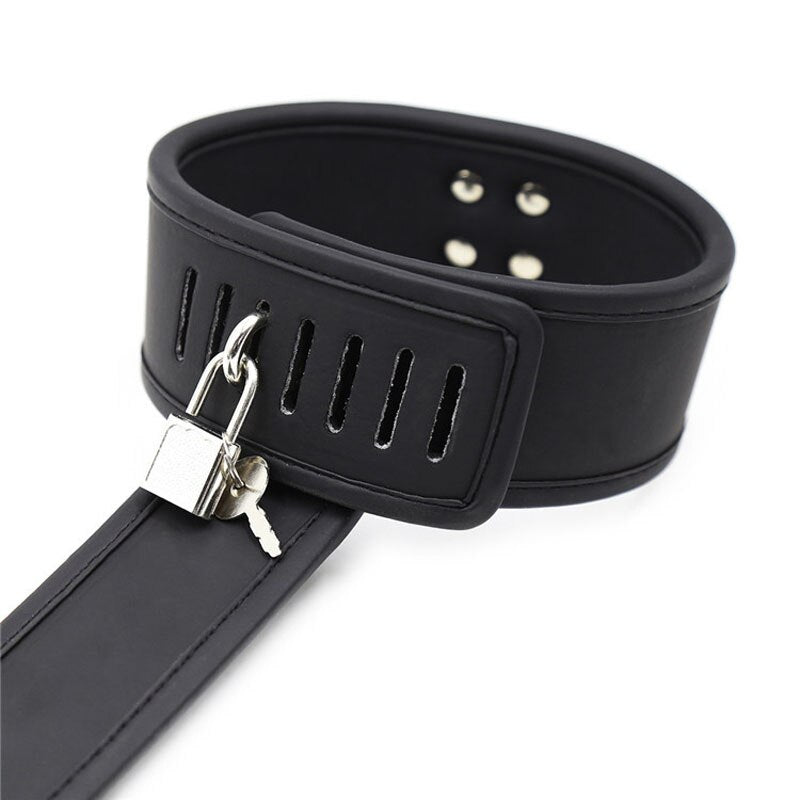 Couples Leather Slave Collar Handcuffs