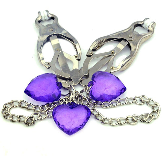 Heart Crystal Pendant Metal Nipple Clamps