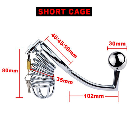 2 in 1 Male Chastity Cage with Anal Plug