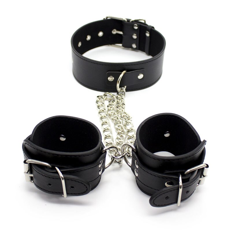 BDSM Leather Collar Handcuffs