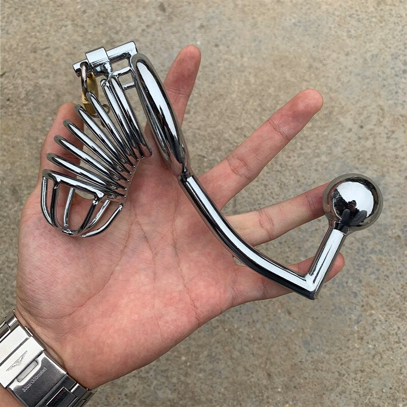 2 in 1 Male Chastity Cage with Anal Plug GXLOCK Store 2 in 1 Male Chastity Cage with Anal Plug GXLOCK Store