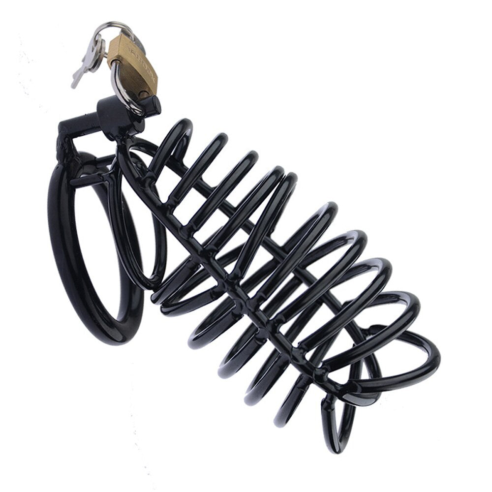 Black Stainless Steel Penis Ring Lock Cock Cage