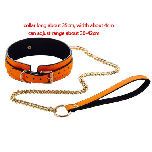 Luminous Leather Collar With Metal Chain