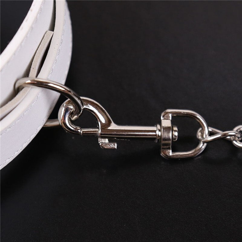 White Slave Neck Collar With Chain Leash