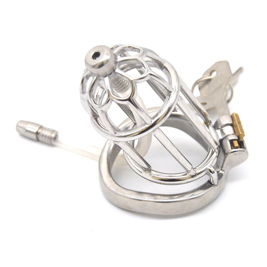 Stainless Steel Chastity Cage With Urethral Catheter