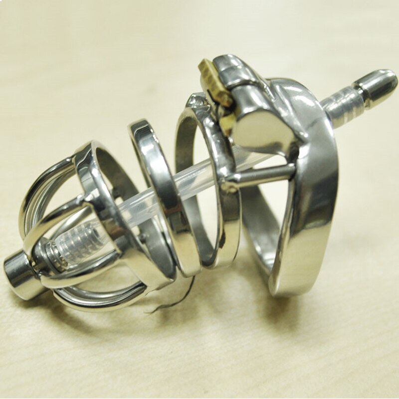 Slave Gay Chastity Cage With Urethral Catheter