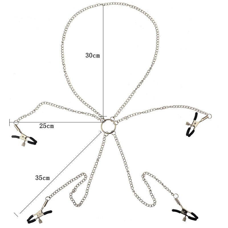 Metal Nipple Clamps Chain Neck Collar