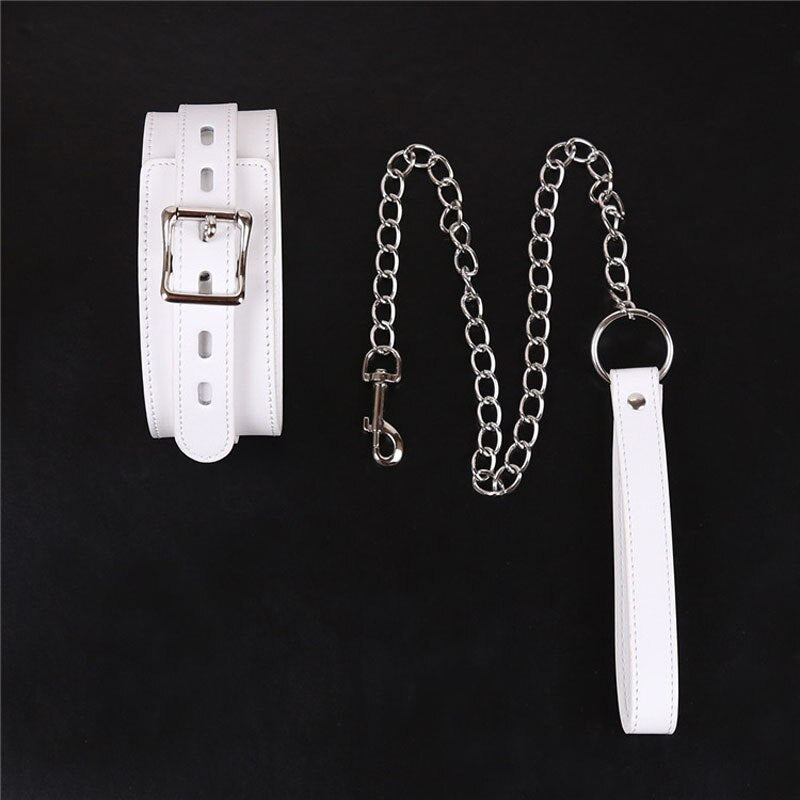 White Slave Neck Collar With Chain Leash