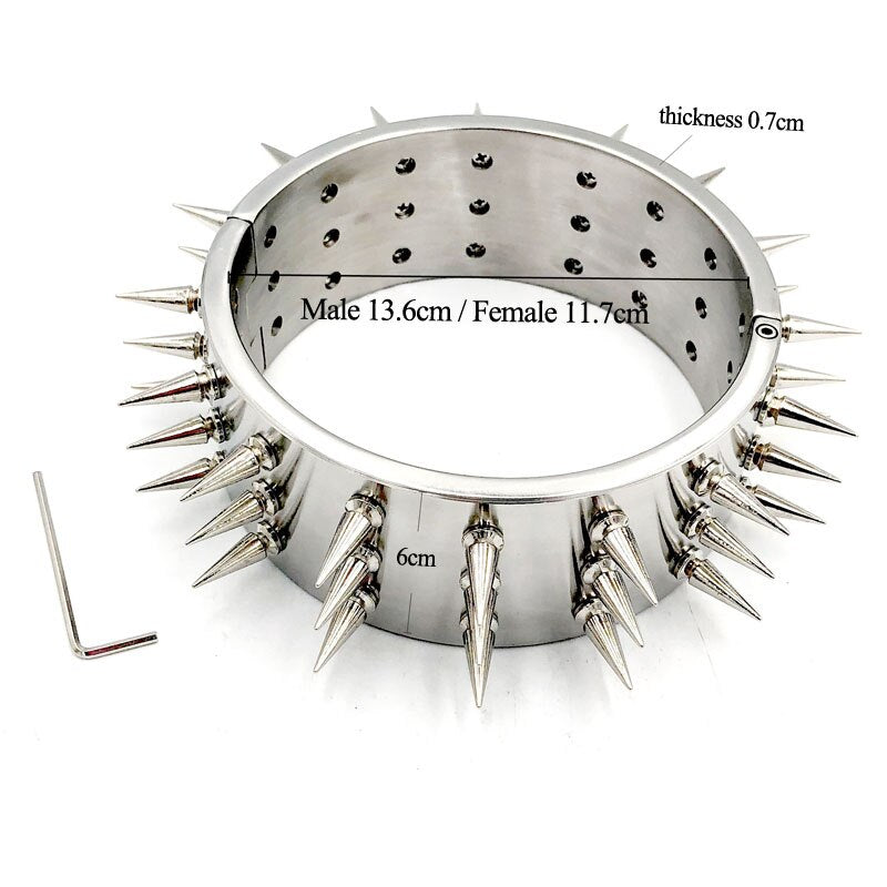 Metal 3-Rows Spiked 6cm High Neck Collar