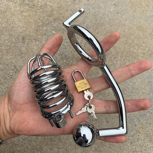 2 in 1 Male Chastity Cage with Anal Plug