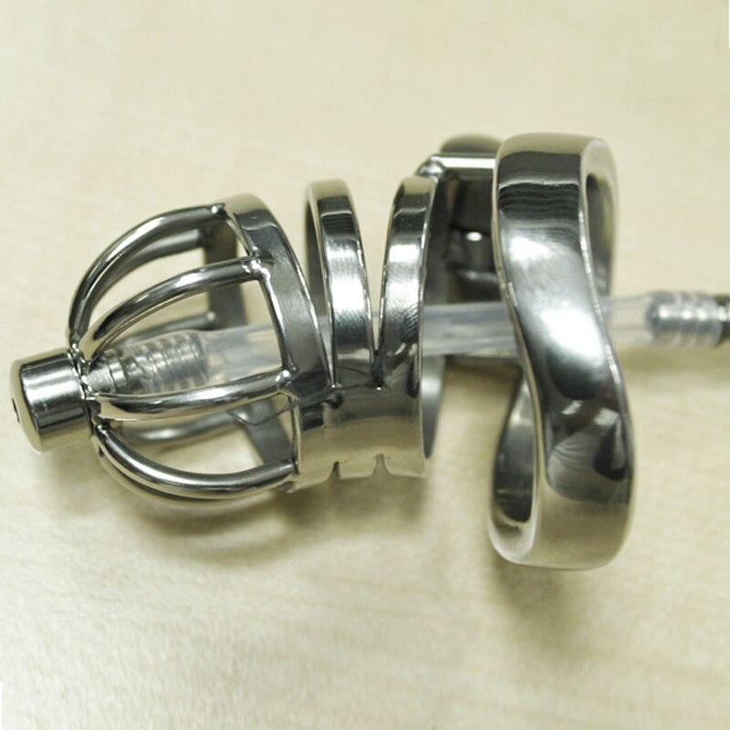 Slave Gay Chastity Cage With Urethral Catheter