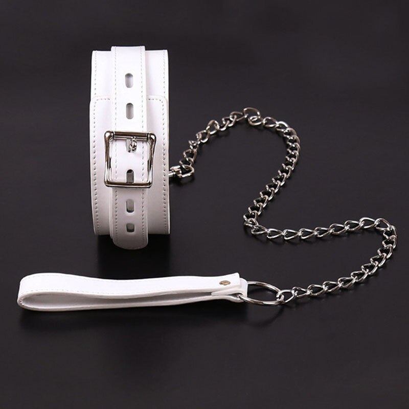 White Slave Neck Collar With Chain Leash