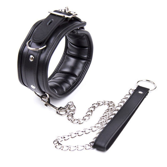 Slave Leather Neck Collar With Chain Leash