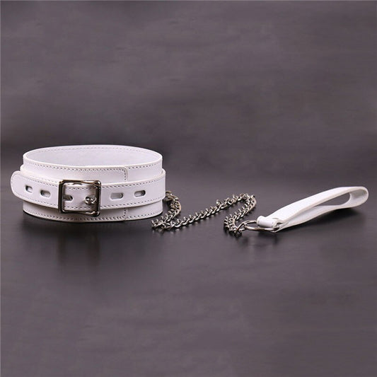 White Slave Neck Collar With Chain Leash