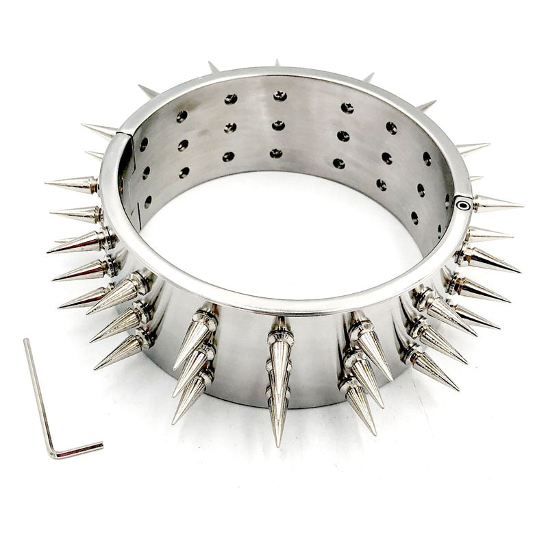 Metal 3-Rows Spiked 6cm High Neck Collar