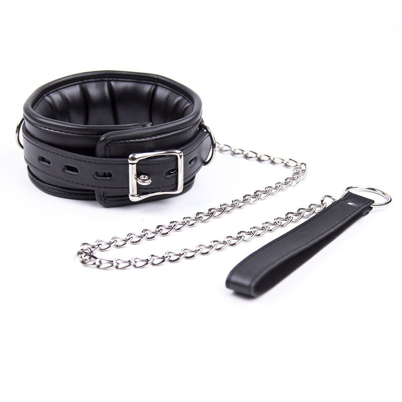 Slave leather Collar With Chain Leash