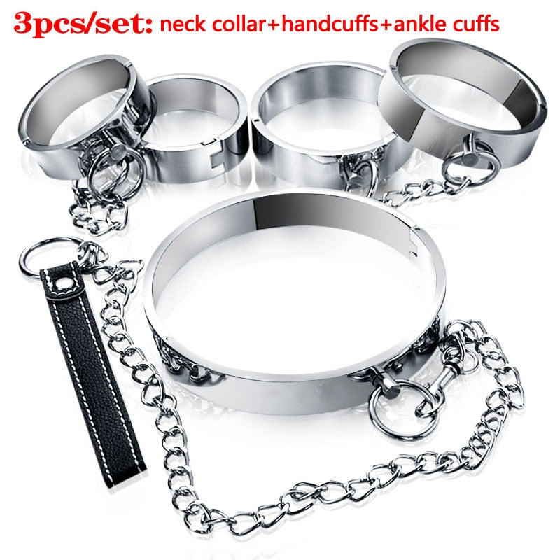 3pcs/Set Metal Collar Handcuffs Ankle Cuffs