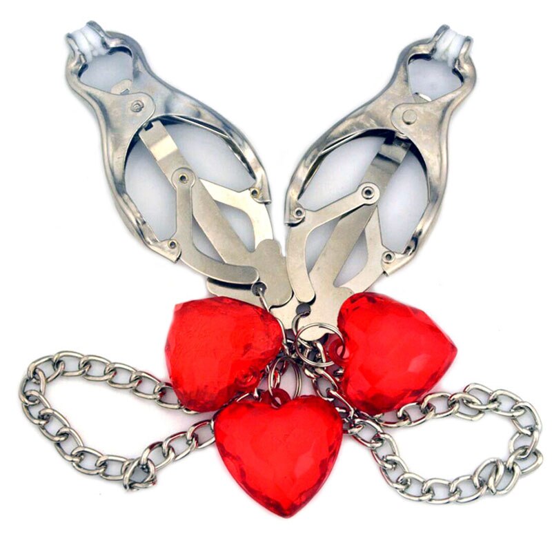 Heart Crystal Pendant Metal Nipple Clamps