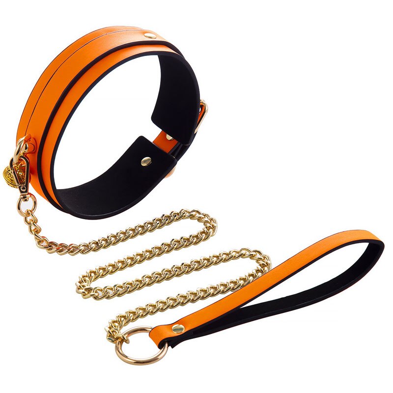 Luminous Leather Collar With Metal Chain