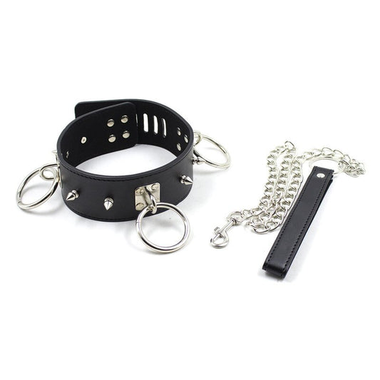 Spiked Slave Neck Collar With Chain leash