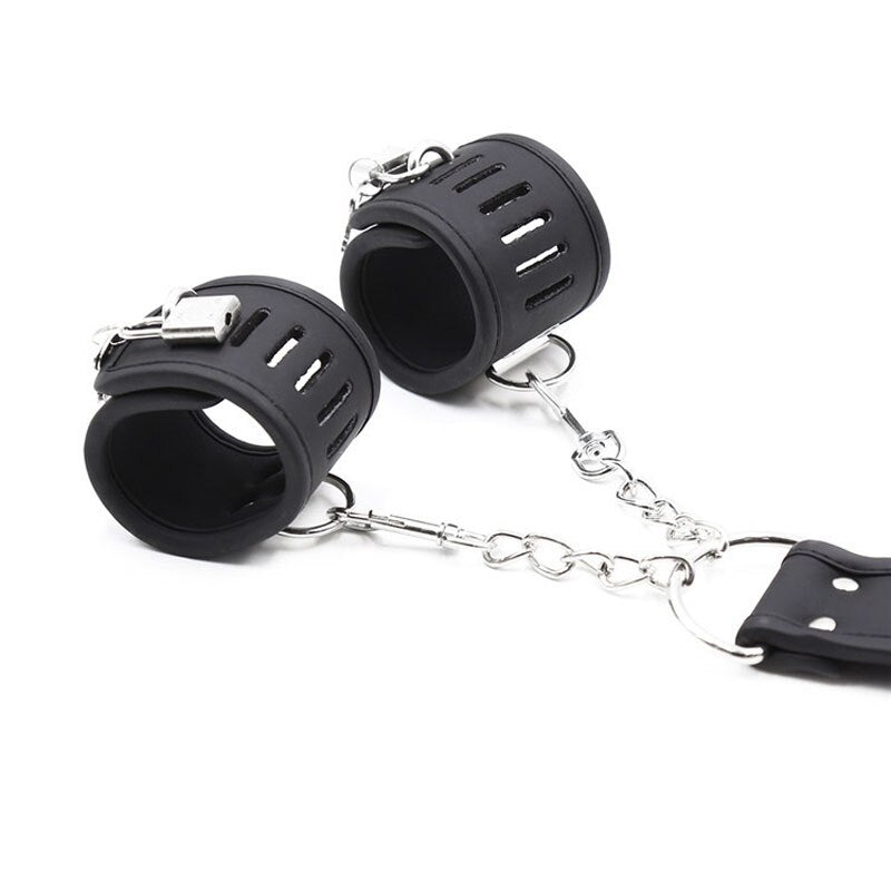 Couples Leather Slave Collar Handcuffs