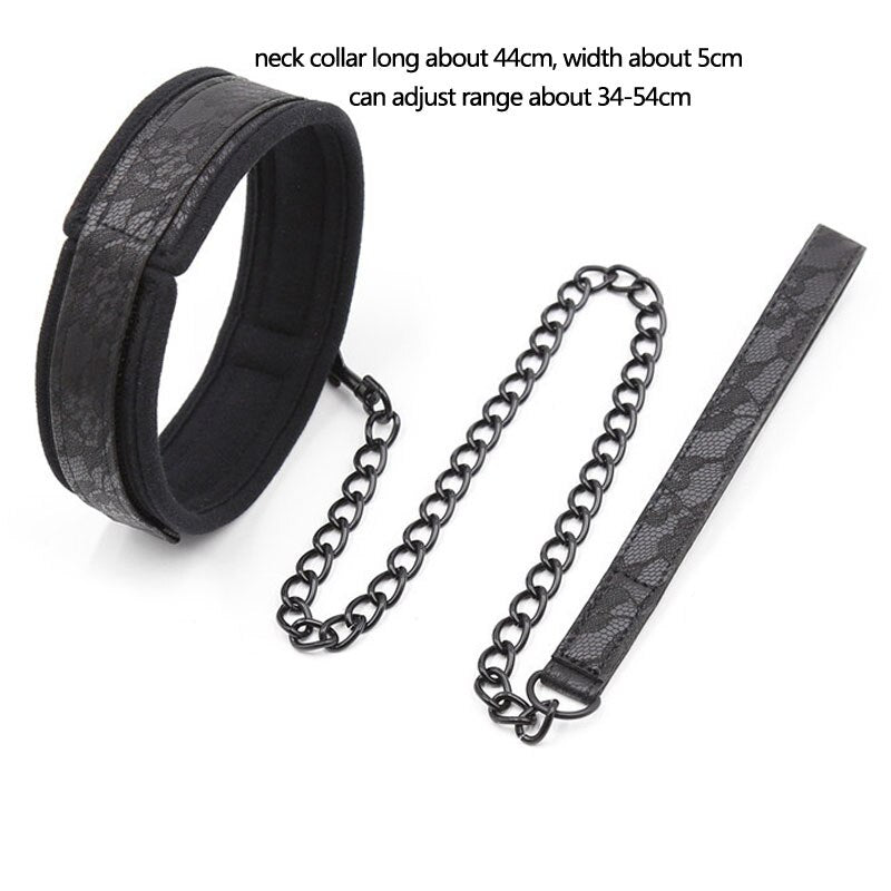 Cosplay Bdsm leather Collar With Chain Leash