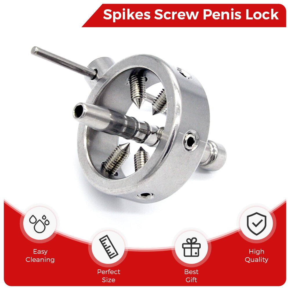 Spikes Screw Male Metal Chastity Cage