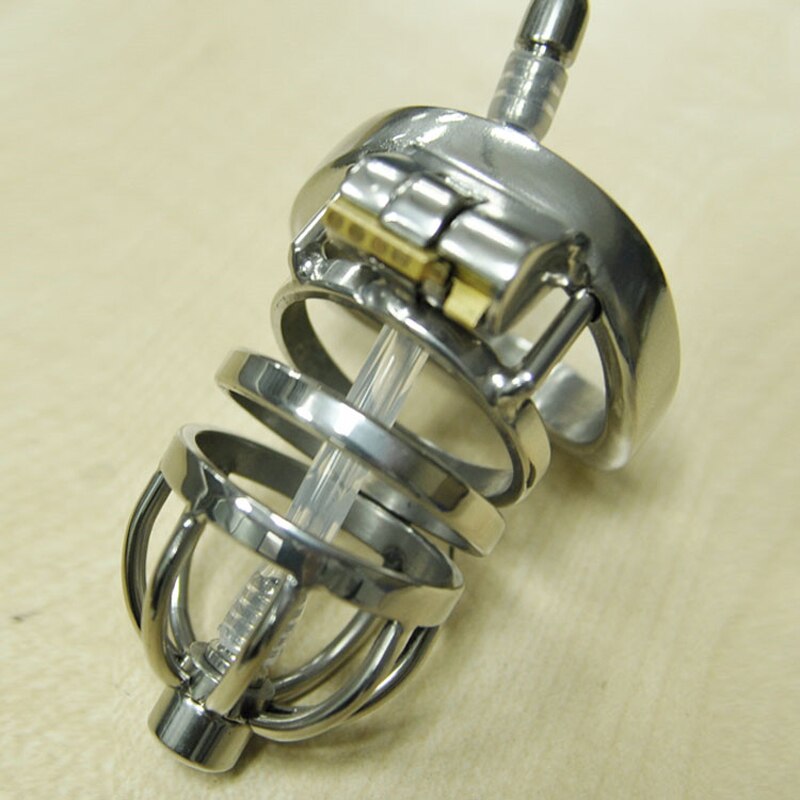 Slave Gay Chastity Cage With Urethral Catheter